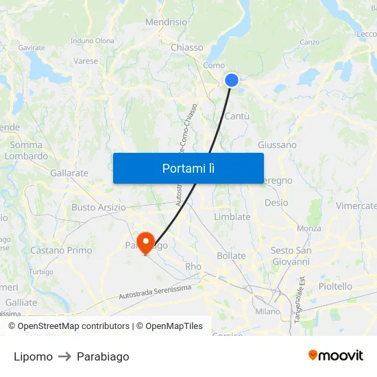 Lipomo to Parabiago map