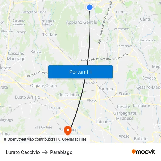 Lurate Caccivio to Parabiago map