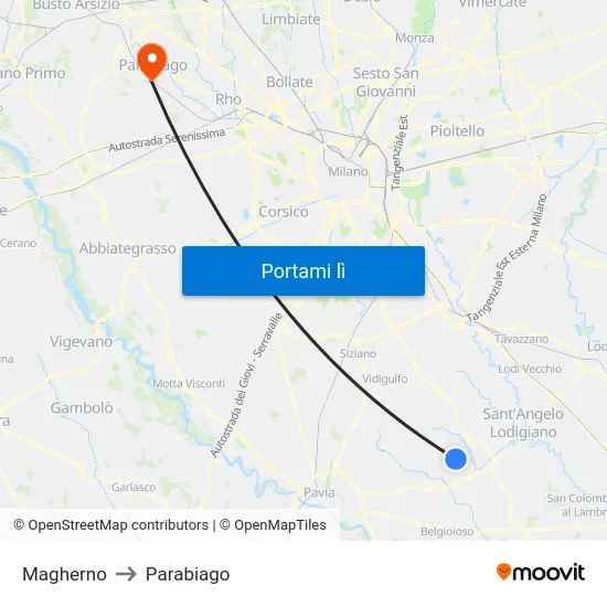 Magherno to Parabiago map