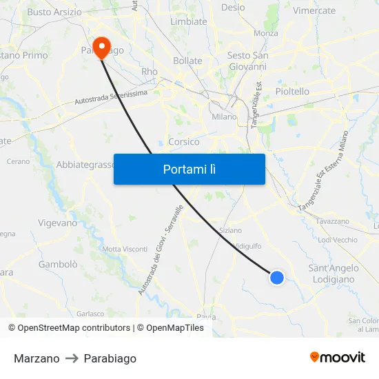 Marzano to Parabiago map