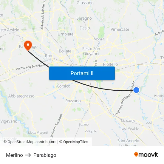 Merlino to Parabiago map