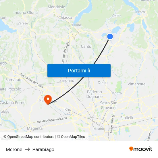 Merone to Parabiago map
