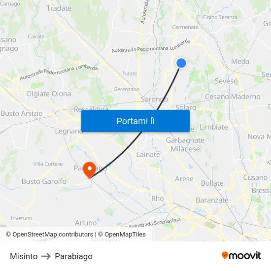 Misinto to Parabiago map