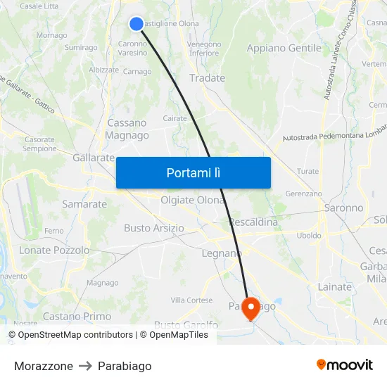 Morazzone to Parabiago map
