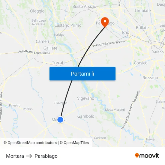Mortara to Parabiago map