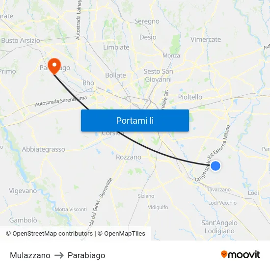 Mulazzano to Parabiago map