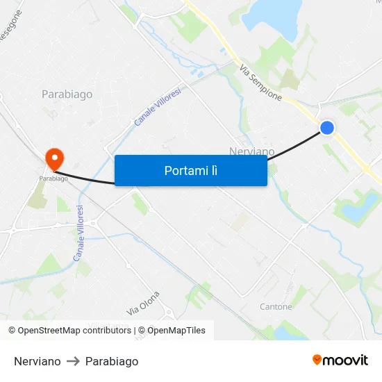 Nerviano to Parabiago map