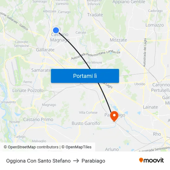 Oggiona Con Santo Stefano to Parabiago map