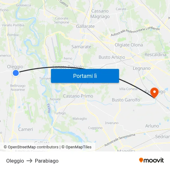 Oleggio to Parabiago map