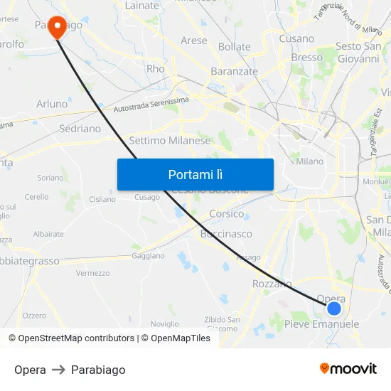 Opera to Parabiago map
