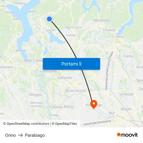 Orino to Parabiago map