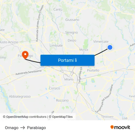 Ornago to Parabiago map