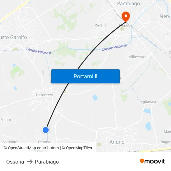 Ossona to Parabiago map