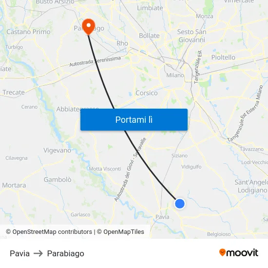 Pavia to Parabiago map