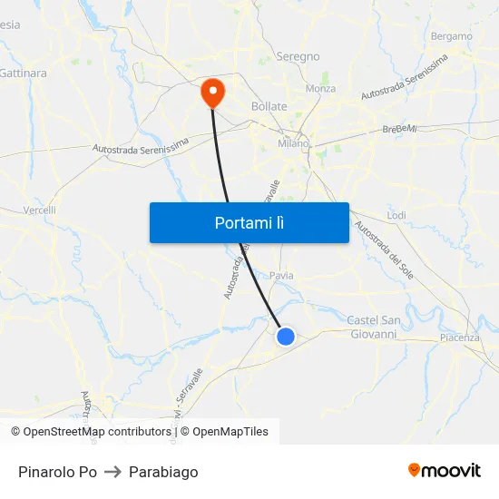 Pinarolo Po to Parabiago map