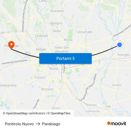 Pontirolo Nuovo to Parabiago map