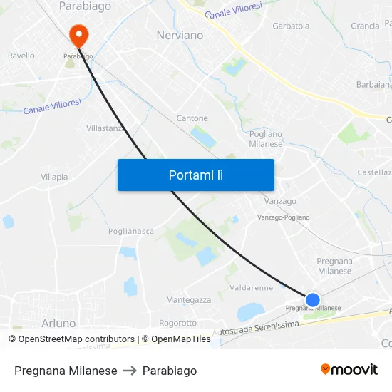 Pregnana Milanese to Parabiago map