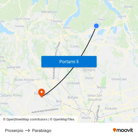 Proserpio to Parabiago map