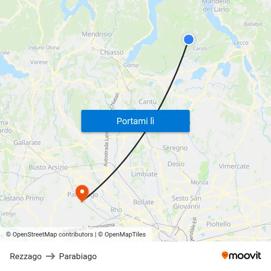 Rezzago to Parabiago map