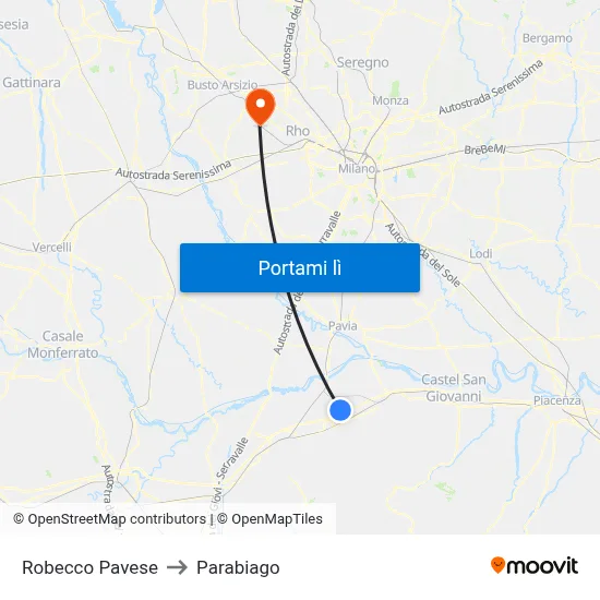 Robecco Pavese to Parabiago map