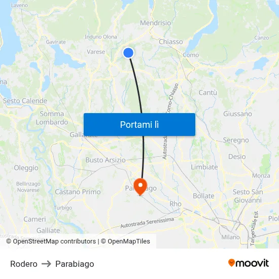 Rodero to Parabiago map