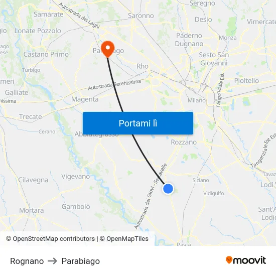 Rognano to Parabiago map