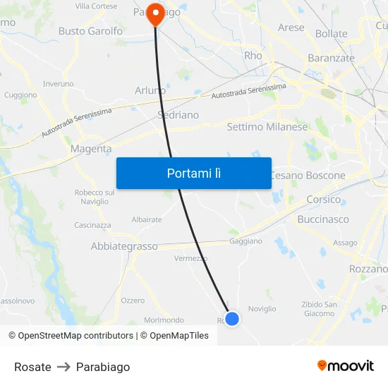 Rosate to Parabiago map