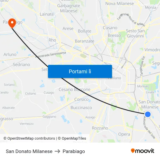 San Donato Milanese to Parabiago map