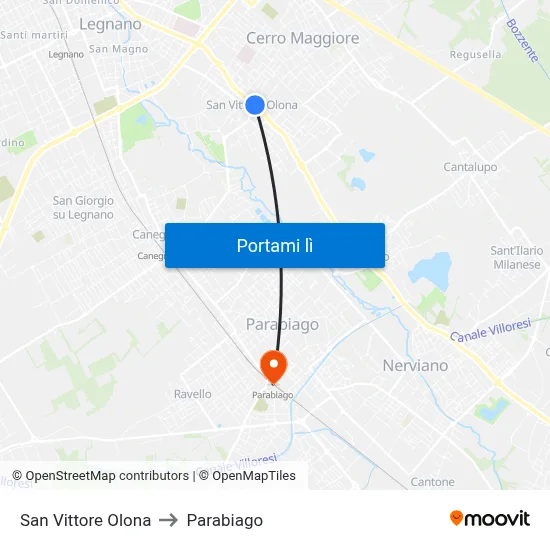 San Vittore Olona to Parabiago map