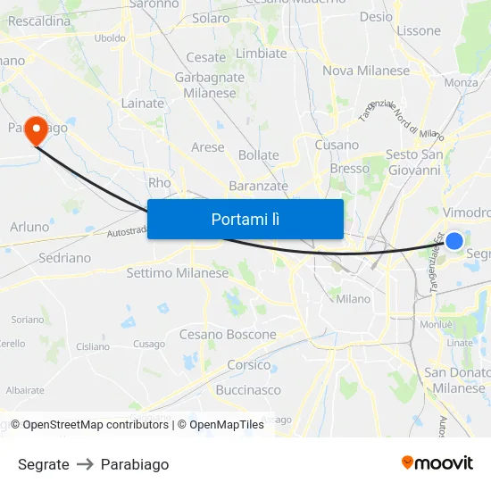 Segrate to Parabiago map