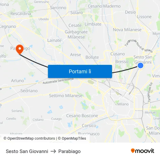 Sesto San Giovanni to Parabiago map