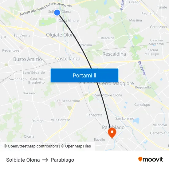 Solbiate Olona to Parabiago map