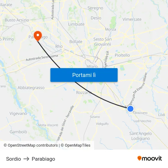Sordio to Parabiago map