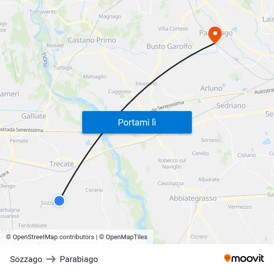 Sozzago to Parabiago map