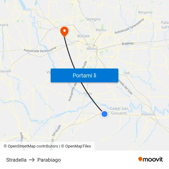 Stradella to Parabiago map