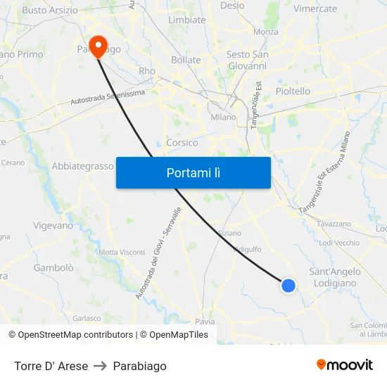 Torre D' Arese to Parabiago map