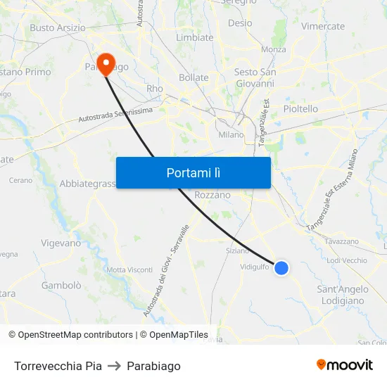 Torrevecchia Pia to Parabiago map