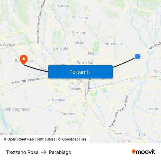 Trezzano Rosa to Parabiago map