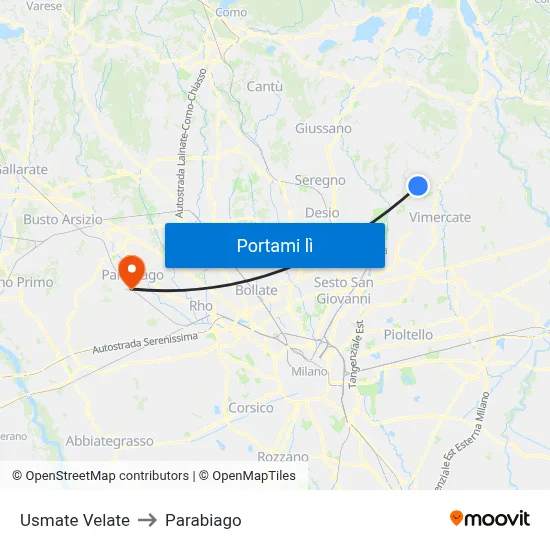 Usmate Velate to Parabiago map