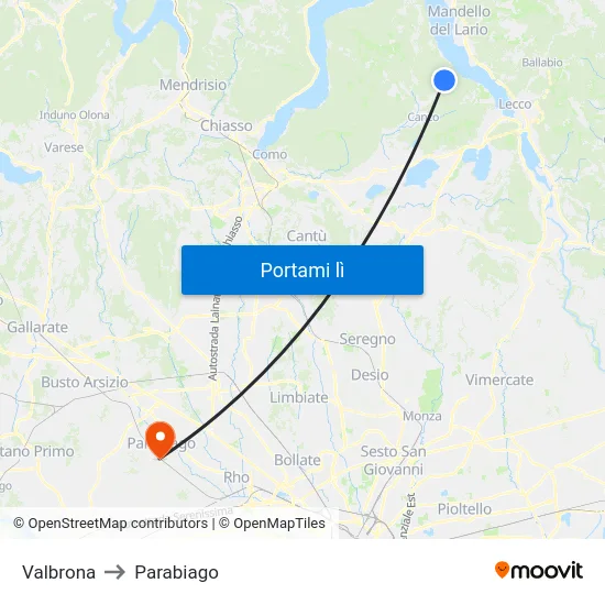 Valbrona to Parabiago map