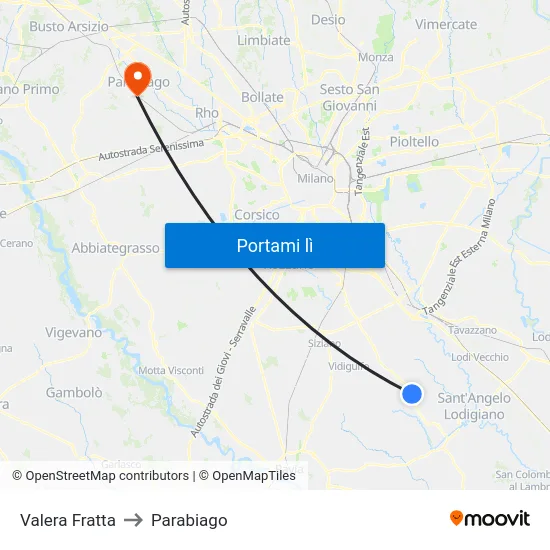 Valera Fratta to Parabiago map