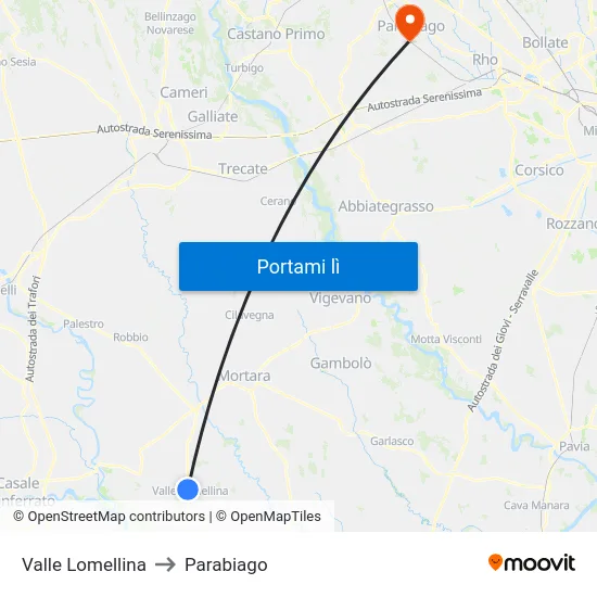 Valle Lomellina to Parabiago map