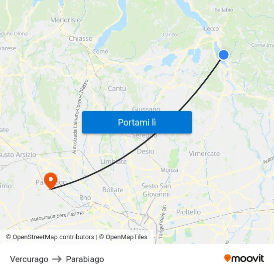 Vercurago to Parabiago map
