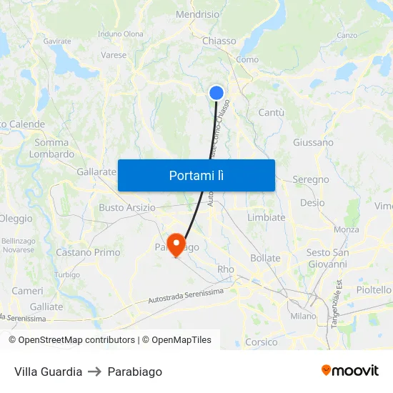 Villa Guardia to Parabiago map