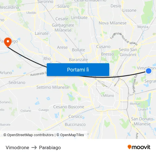 Vimodrone to Parabiago map