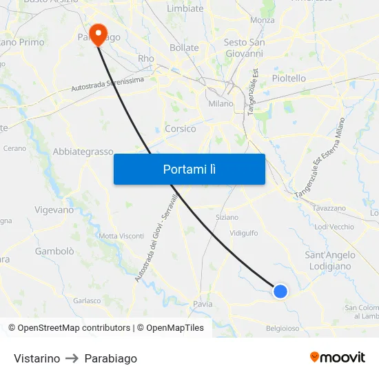Vistarino to Parabiago map