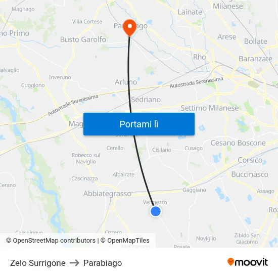 Zelo Surrigone to Parabiago map