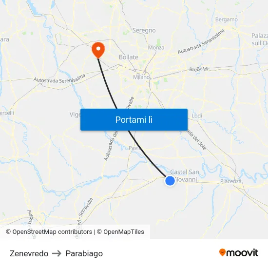 Zenevredo to Parabiago map