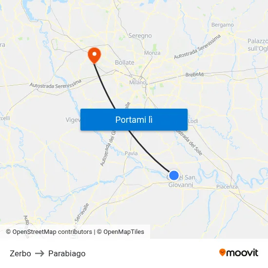 Zerbo to Parabiago map