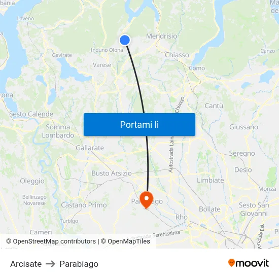 Arcisate to Parabiago map